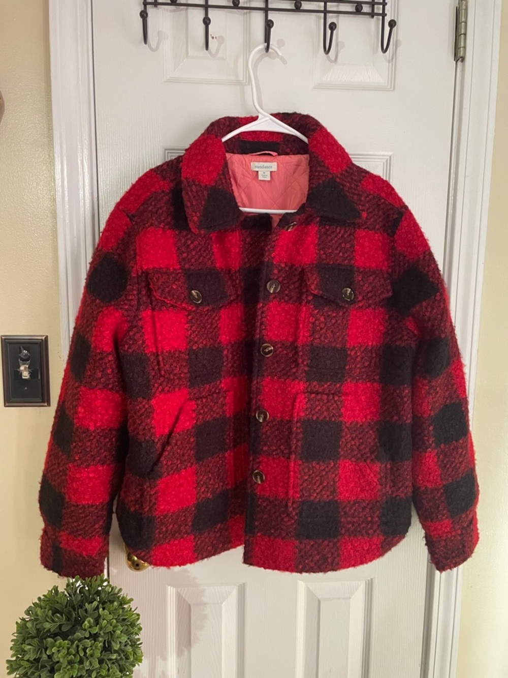 Sundance Red & Black Plaid Puffer Jacket